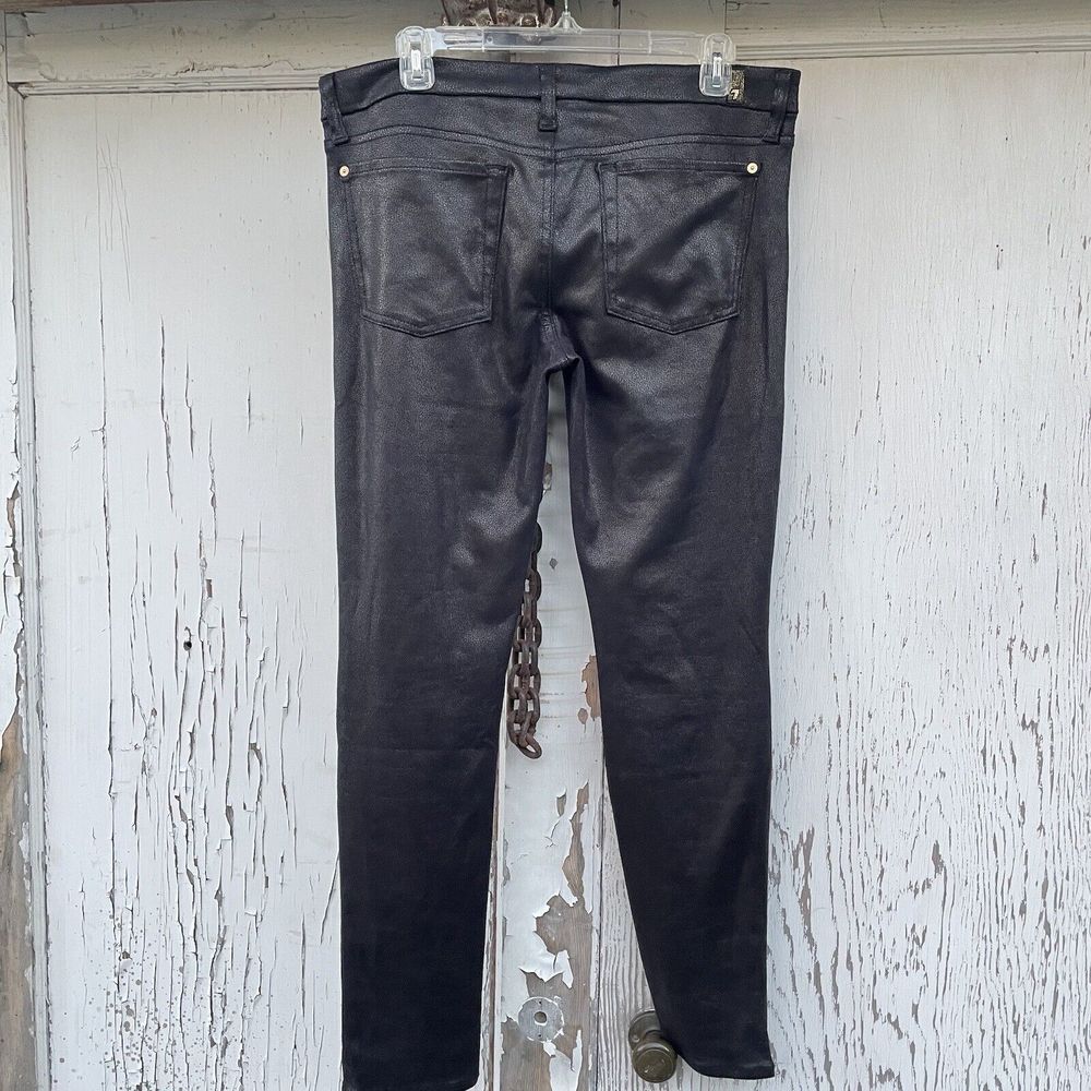 7 for all Mankind Jeans Jeggings Size 32 Black Faux/Vegan Leather Skinny Pants - Picture 11 of 16